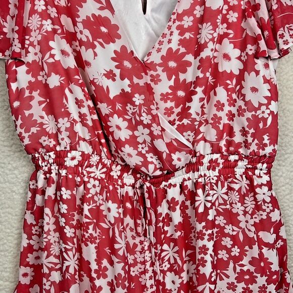 SugarLips Curve Floral Red White Short Romper Women Plus Size 2X New - Picture 3 of 13